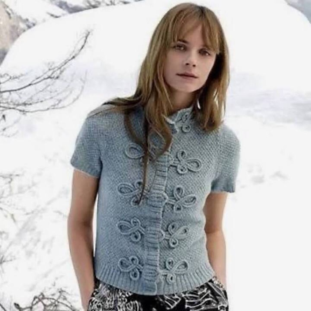 Anthropologie Light Blue Short-Sleeve Knit Cardigan